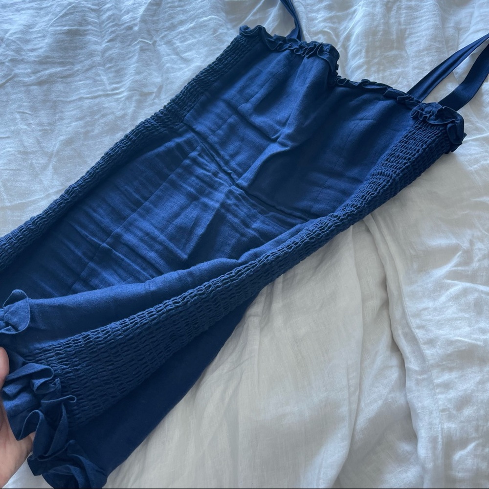 Reformation Navy Linen Dress Size 6 - Picture 4 of 8